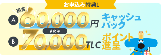 現金60,000円もしくは70,000TLCポイントキャッシュバック